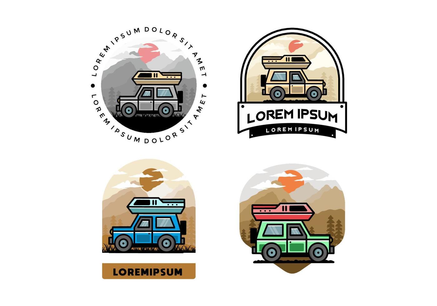 Off road vehicle car camping illustration badge design vector