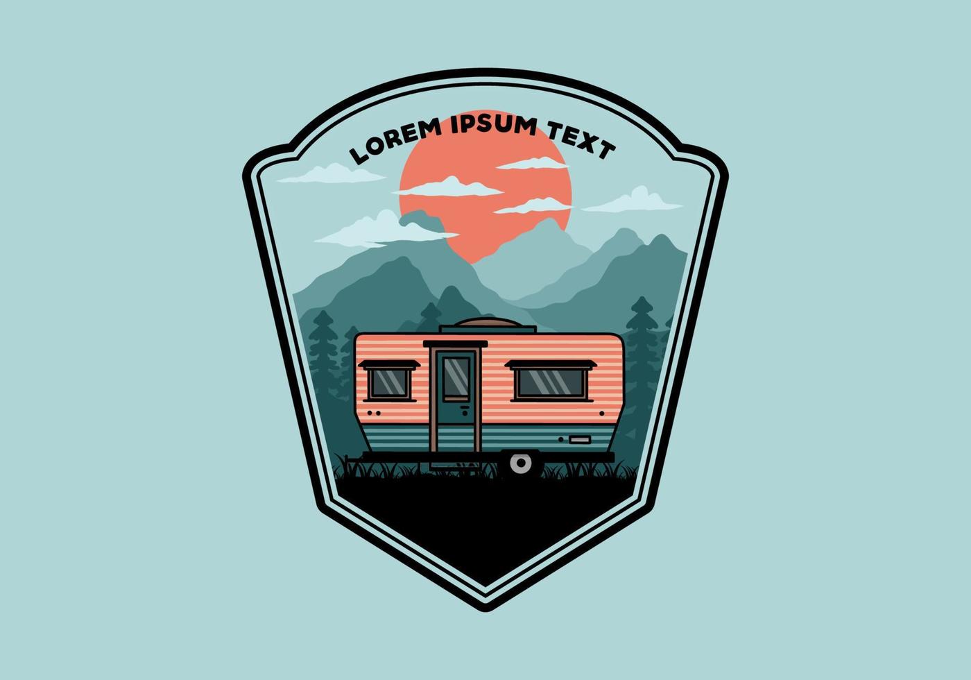 Teardrop van camper illustration badge design vector