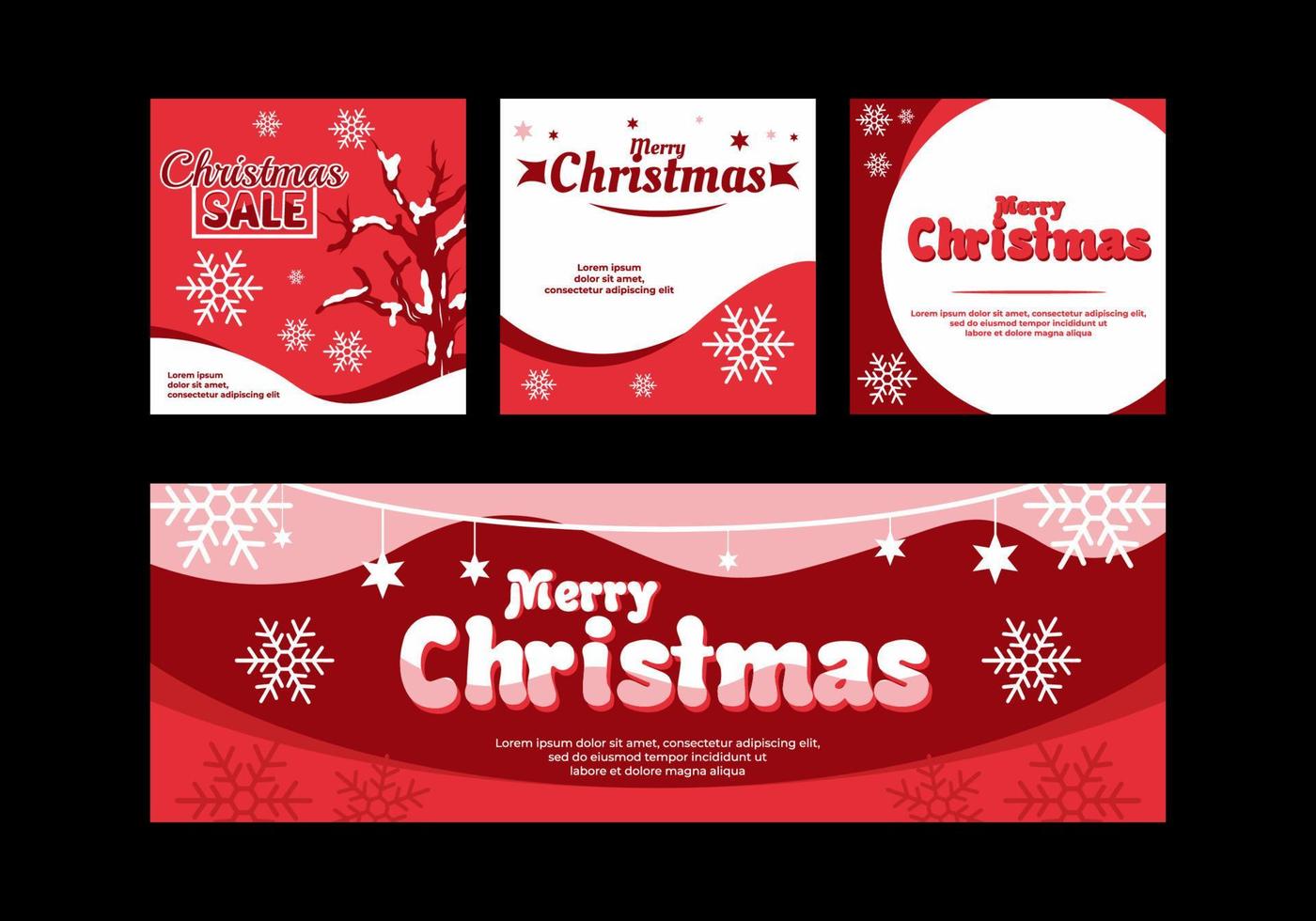 Christmas social media banner and ads design in red color vector