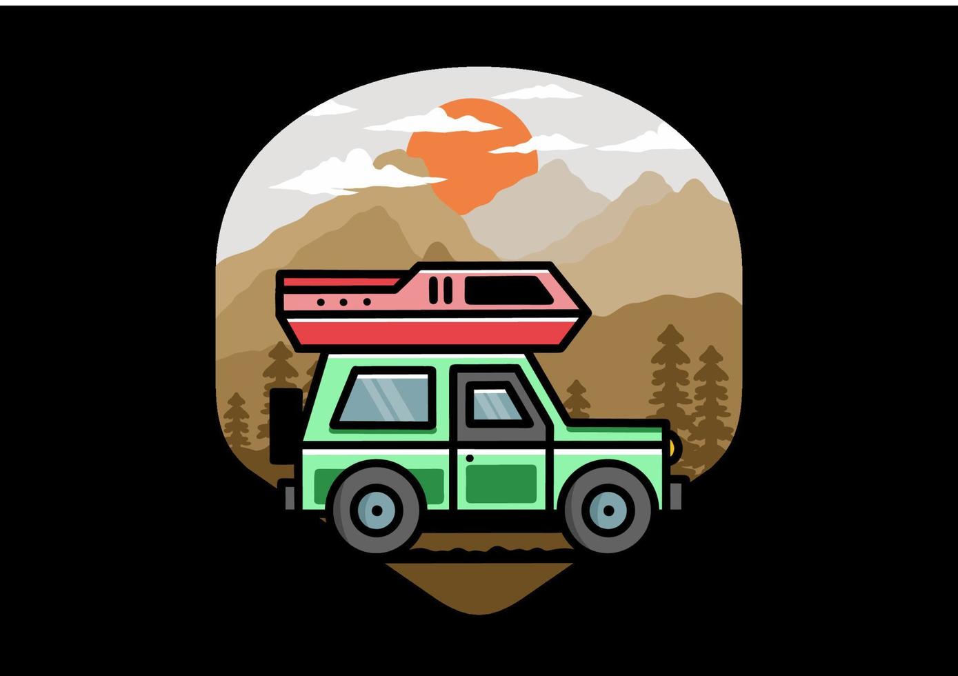 Off road vehicle car camping illustration badge design vector