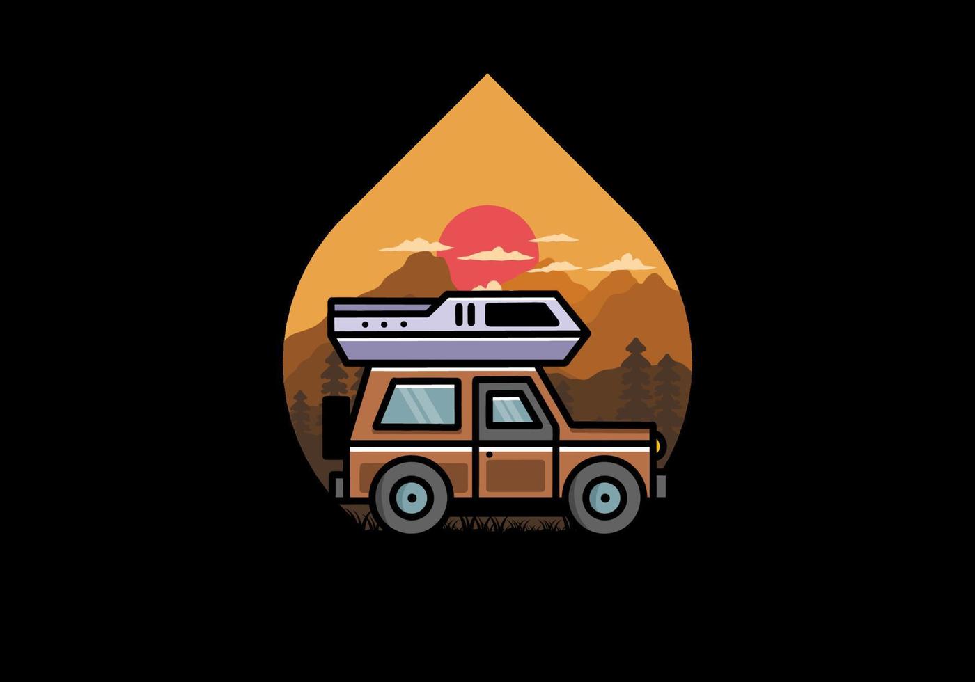 Off road vehicle car camping illustration badge design vector