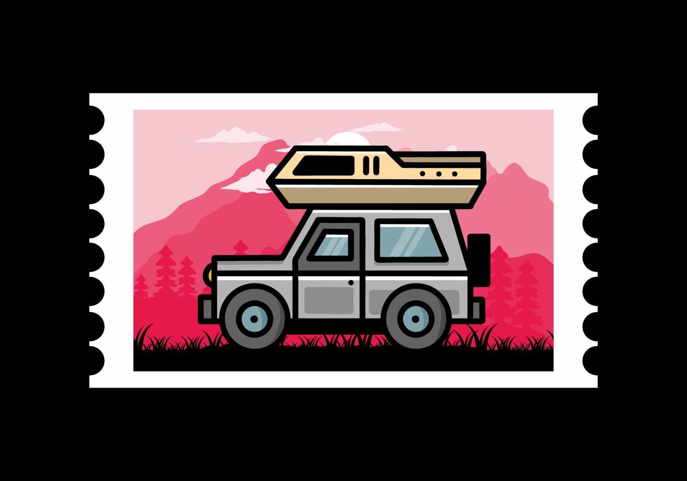 Off road vehicle car camping illustration badge design vector