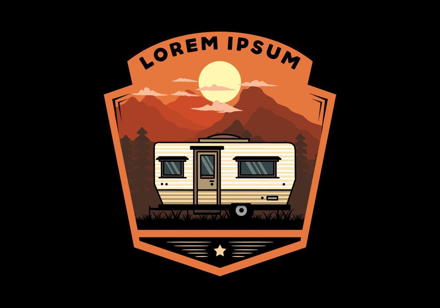 diseño de insignia de ilustración de camper furgoneta en forma de lágrima vector