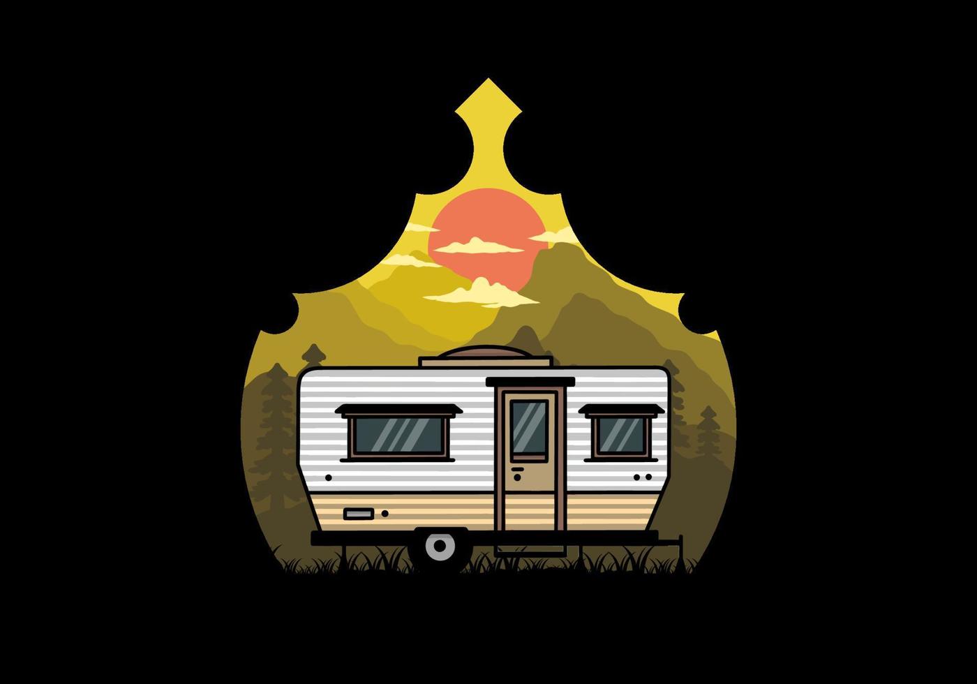 Teardrop van camper illustration badge design vector