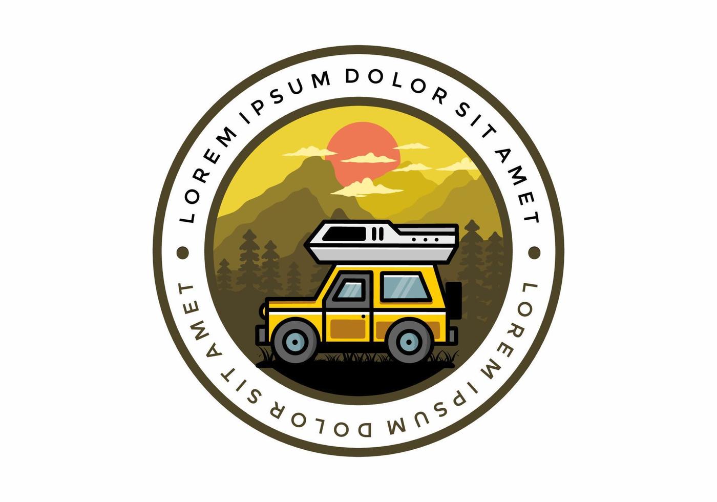 Off road vehicle car camping illustration badge design vector