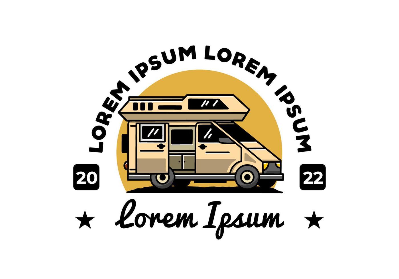 Big van with sliding door for camping illustration badge design vector