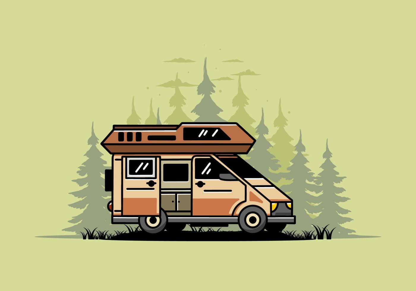 Big van with sliding door for camping illustration badge design vector