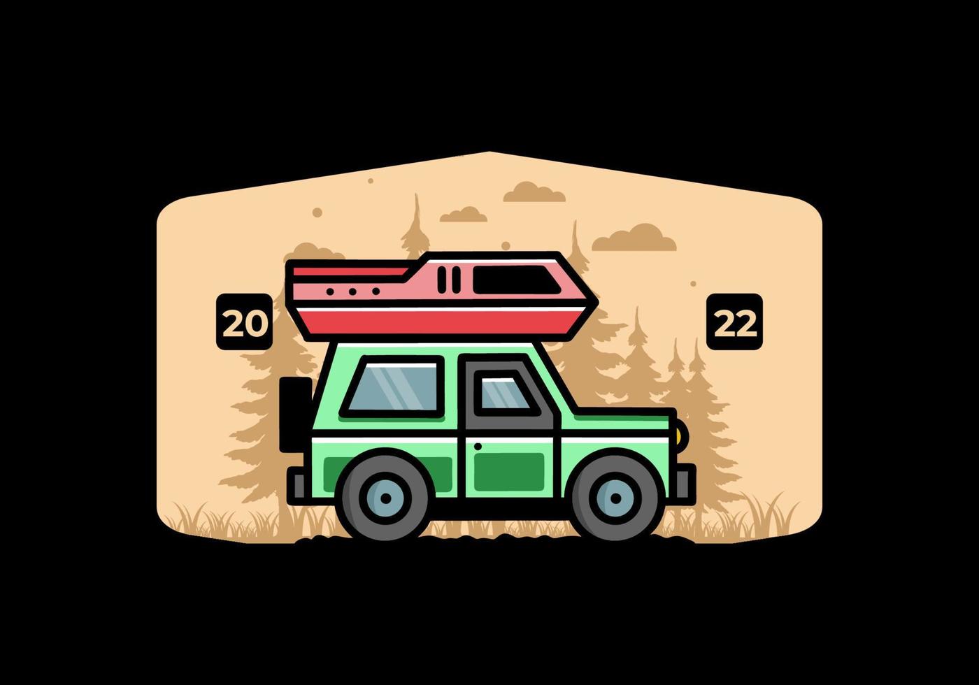 diseño de placa de ilustración de camping de coche de vehículo todoterreno vector