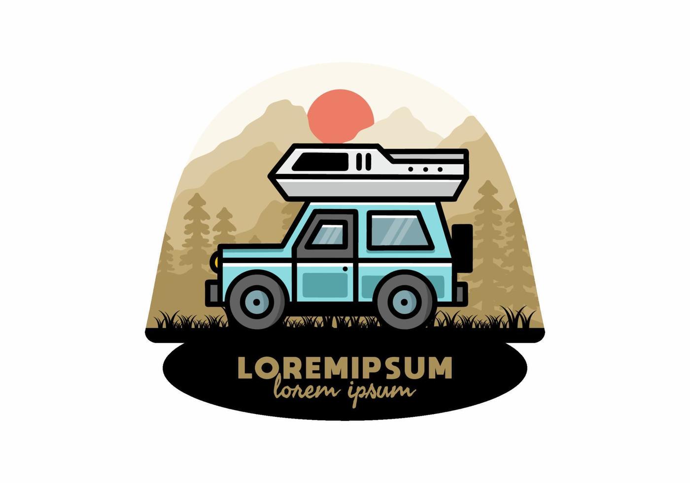 Off road vehicle car camping illustration badge design vector