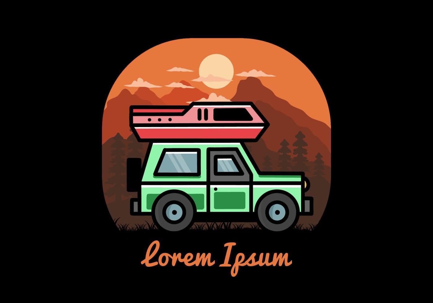 diseño de placa de ilustración de camping de coche de vehículo todoterreno vector