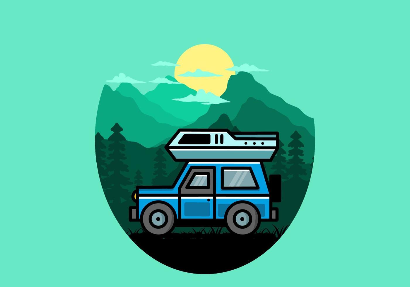 Off road vehicle car camping illustration badge design vector