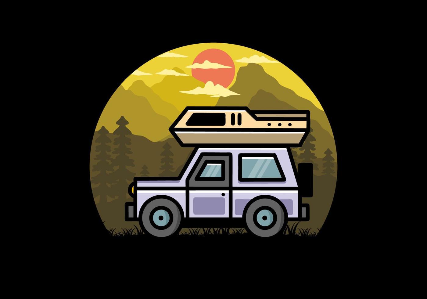 diseño de placa de ilustración de camping de coche de vehículo todoterreno vector