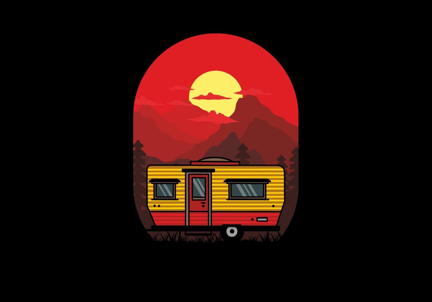 Teardrop van camper illustration badge design vector