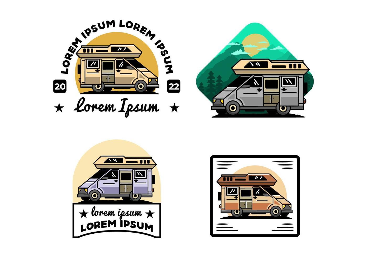 Big van with sliding door for camping illustration badge design vector