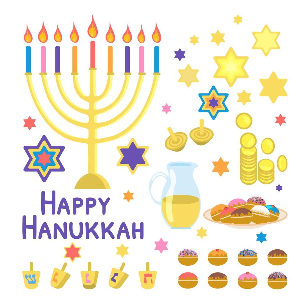 feliz hanukkah conjunto ilustración vectorial aislado sobre fondo blanco vector