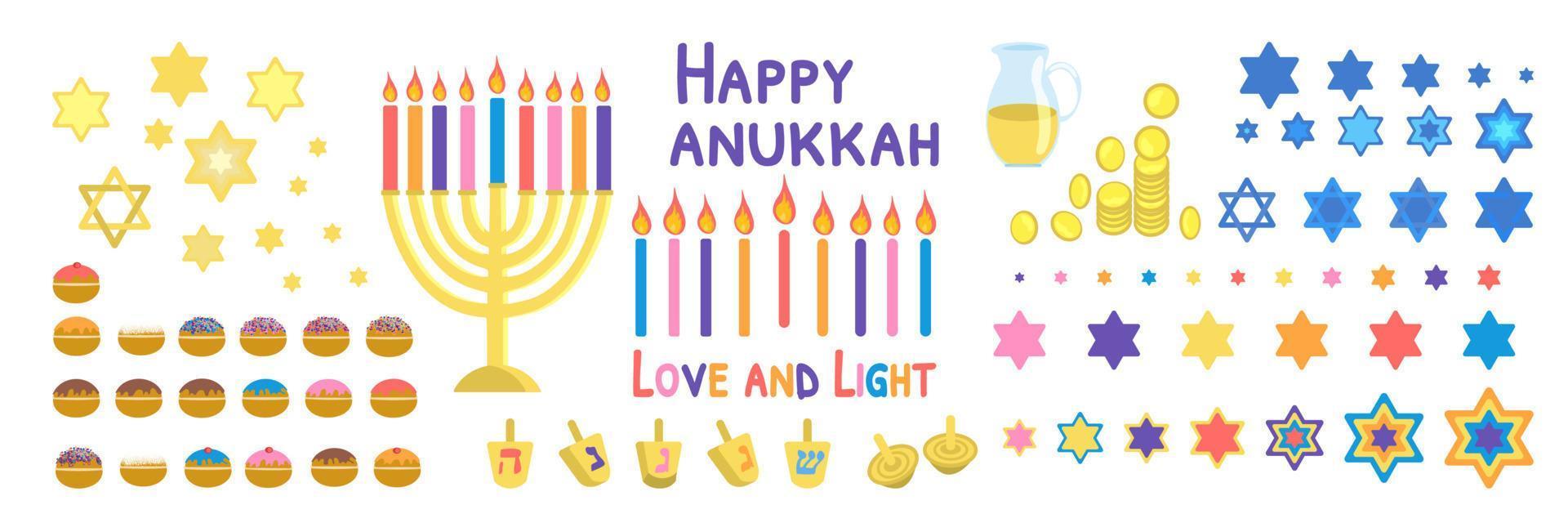 feliz hanukkah símbolos conjunto ilustración vectorial aislado sobre fondo blanco vector