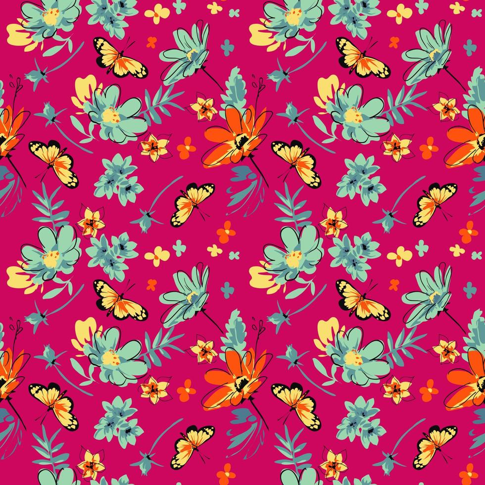 Floral Seamless vector illustration pattern background. Design for use all over textile fabric print wrapping paper and others. Vintage spring flower repeatable print design ready to print graphic