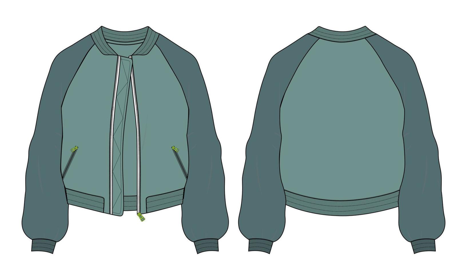 Two tone Color Long sleeve with zipper and pocket jacket sweatshirt technical fashion flat sketch vector illustration template. Apparel sweater Jacket  Flat drawing vector mock up CAD.