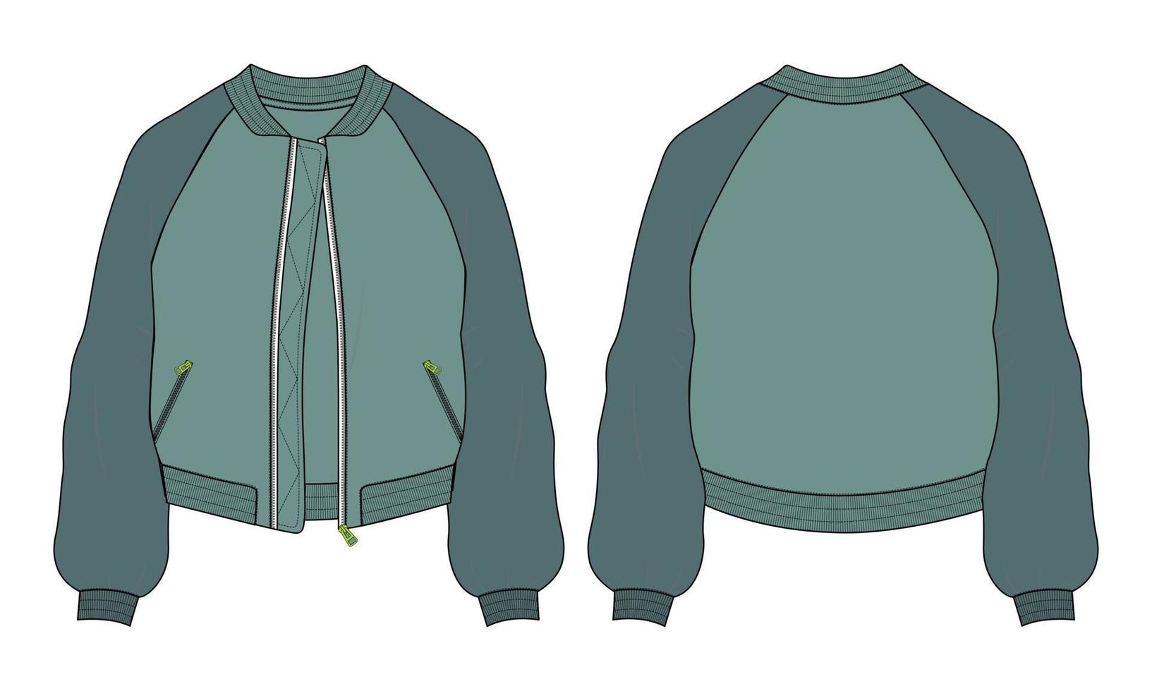 manga larga de dos tonos con cremallera y sudadera de chaqueta de bolsillo plantilla de ilustración de vector de boceto plano de moda técnica. ropa suéter chaqueta plano dibujo vector maqueta cad.