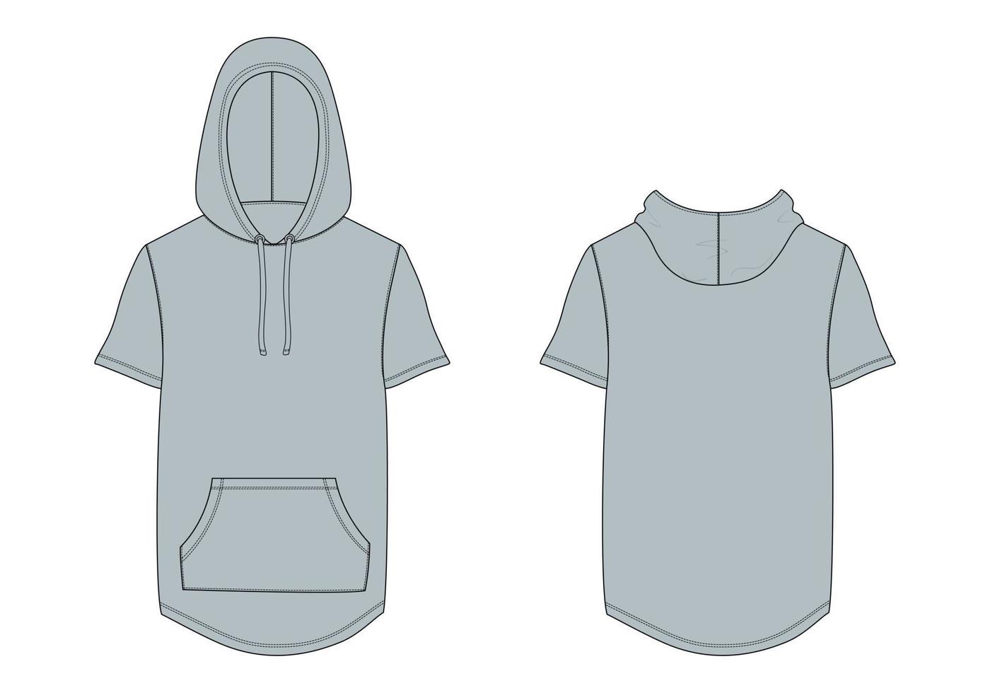 Hoodie technical fashion flat sketch Vector illustration Grey  color template front and back views.