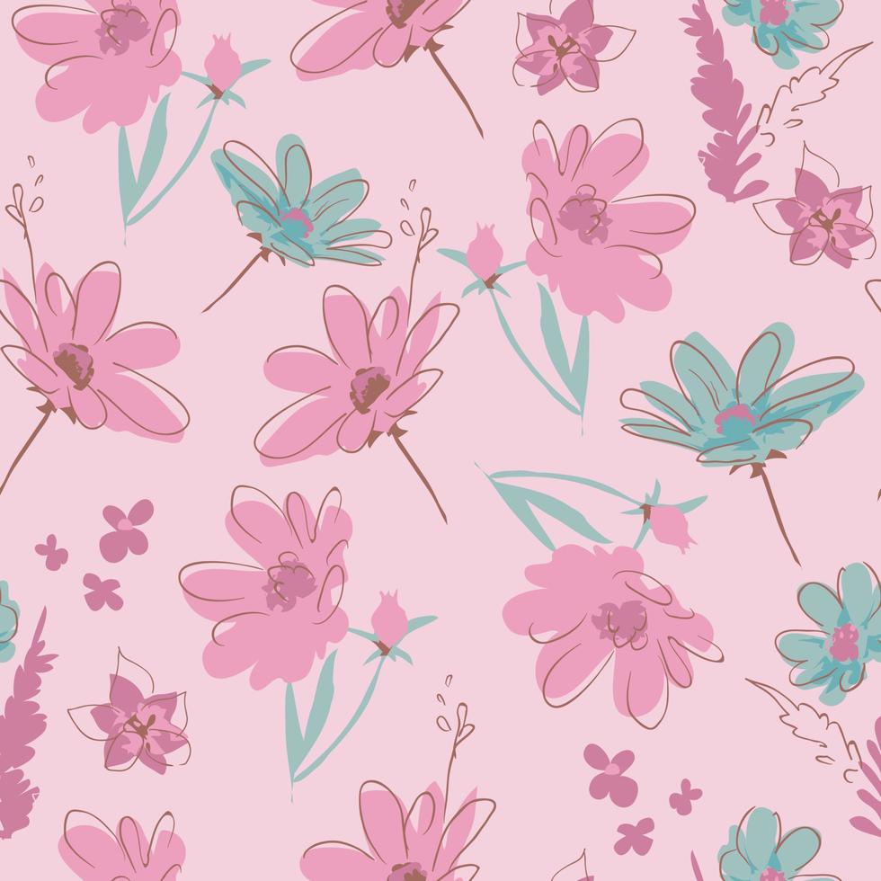 Fondo de patrón de ilustración de vector transparente floral. diseño para uso en todo el papel de envoltura de impresión de tela textil y otros. diseño de impresión repetible de flor de primavera vintage listo para imprimir gráfico