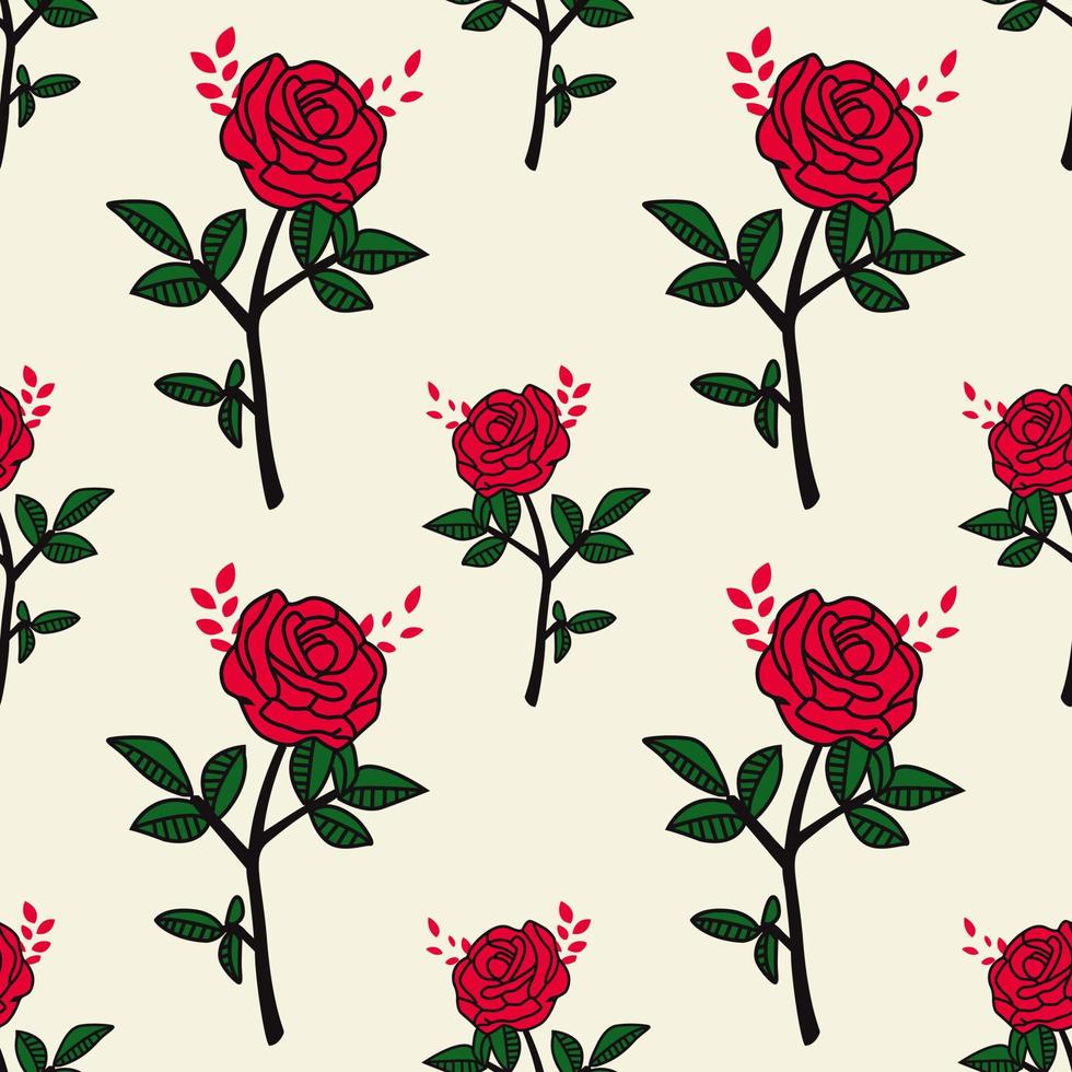 Red rose Floral Seamless vector illustration pattern background. Design for use All over textile fabric print wrapping paper backdrop and others.