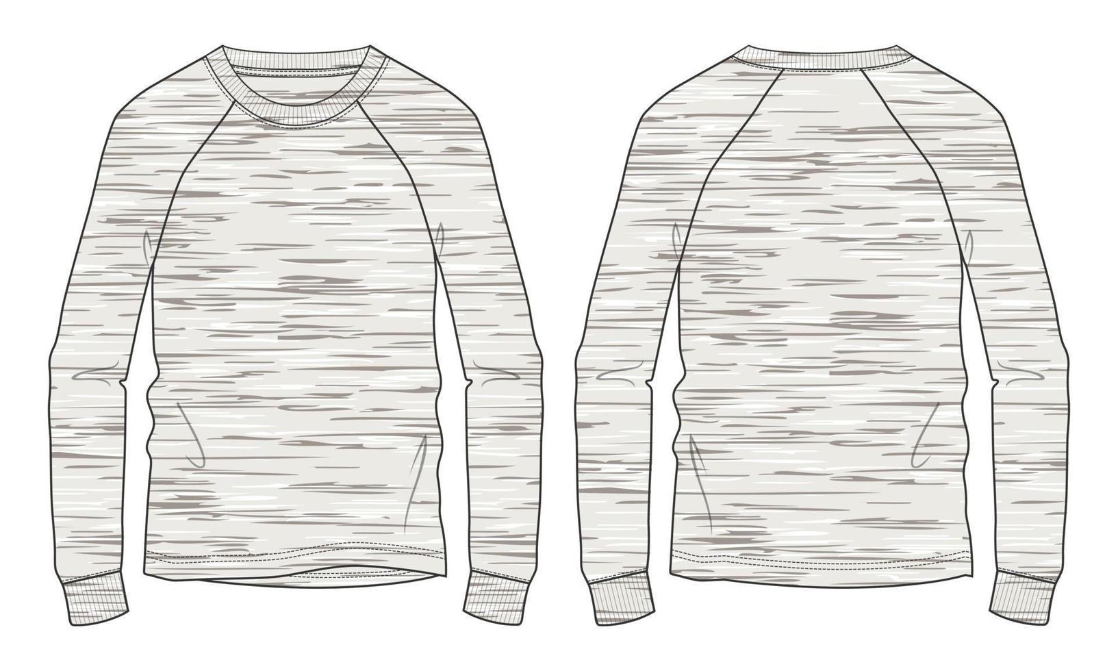 Long Sleeve t shirt technical fashion flat sketch vector illustration template front and back views. Apparel design mock up Cad.