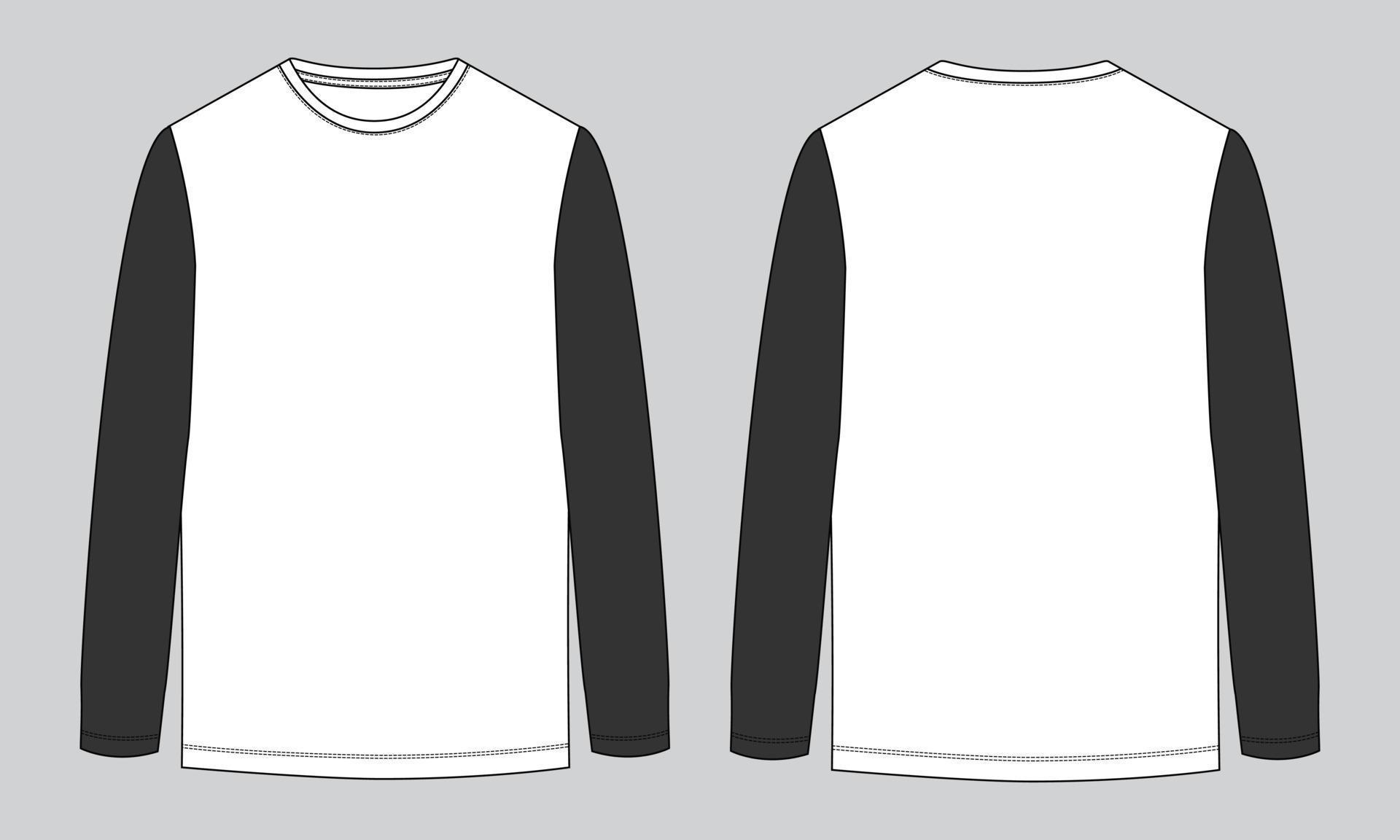 Two tone Color long Sleeve t shirt technical fashion flat sketch vector