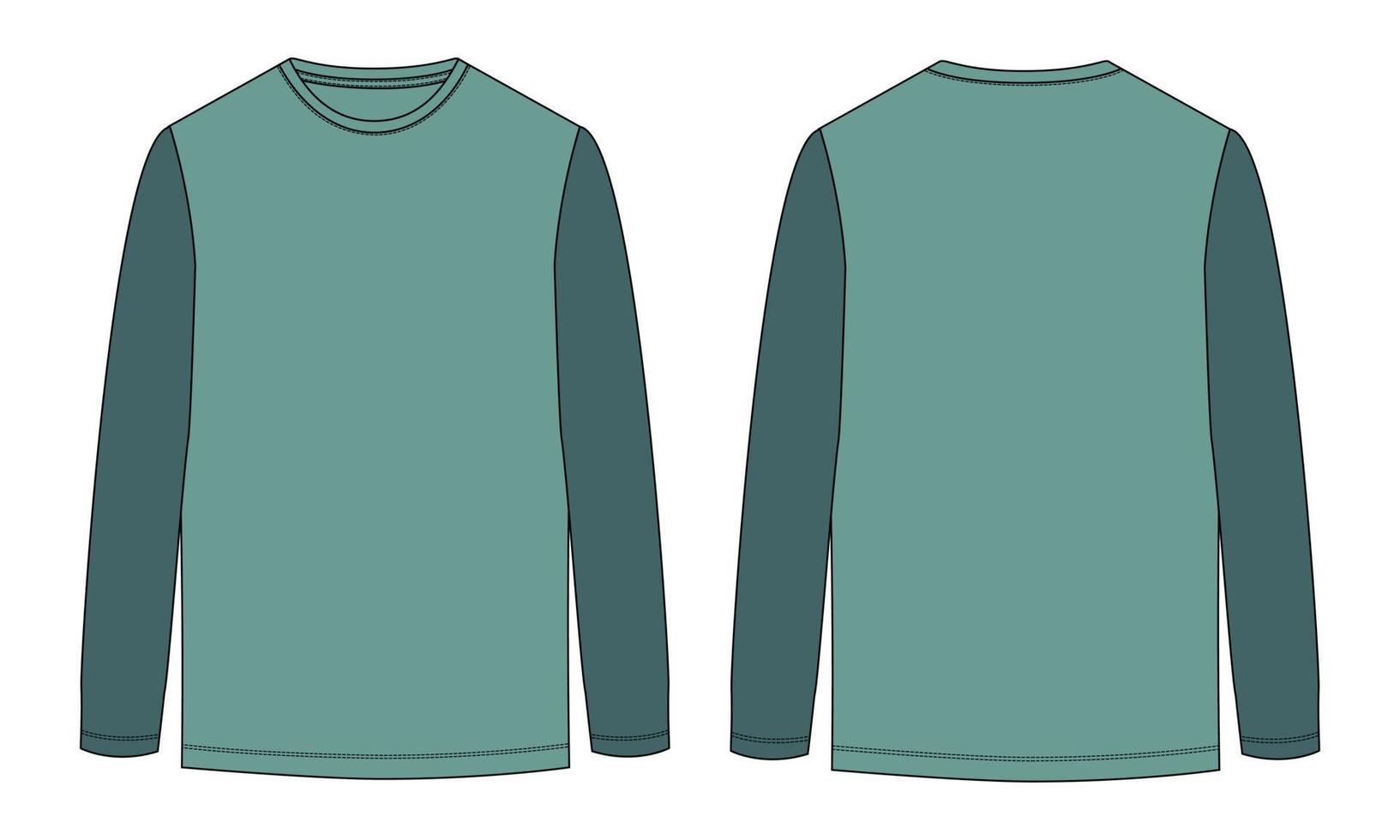 Two tone Color long Sleeve t shirt technical fashion flat sketch vector