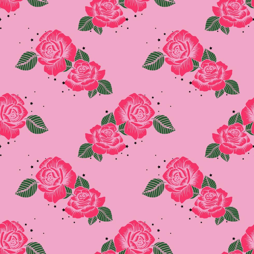 Red rose Floral Seamless vector illustration pattern background. Design for use All over textile fabric print wrapping paper backdrop and others.
