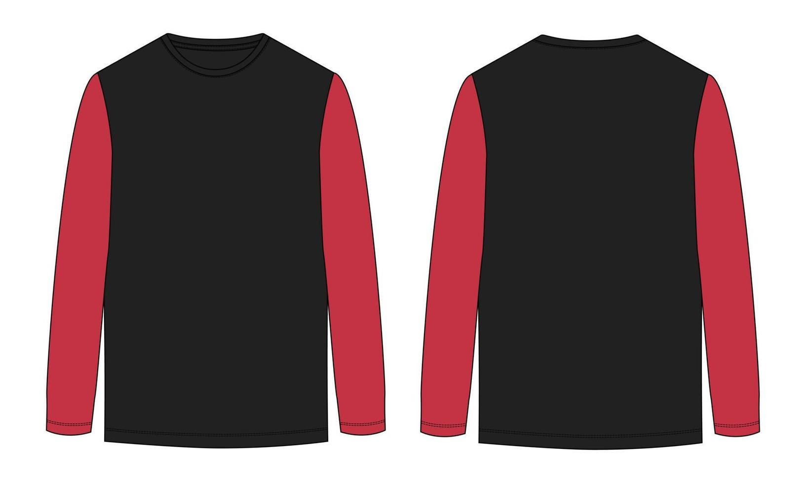 Two tone Color long Sleeve t shirt technical fashion flat sketch vector illustration template front and back views. Apparel design mock up Cad easy edit and customizable