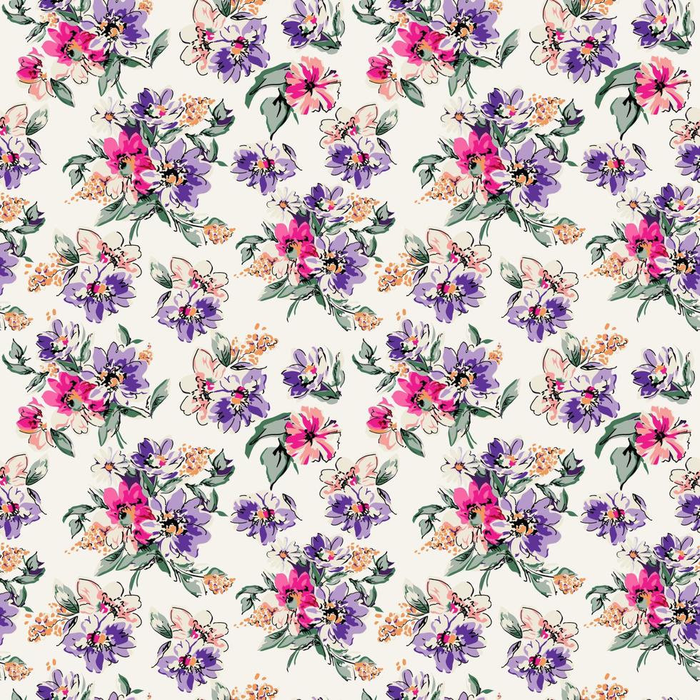 Floral Seamless vector illustration pattern background. Design for use all over textile fabric print wrapping paper and others. Vintage spring flower repeatable print design ready to print graphic