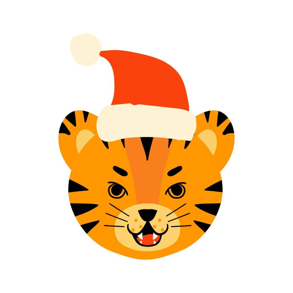 cara de tigre cabeza sombrero de santa vector