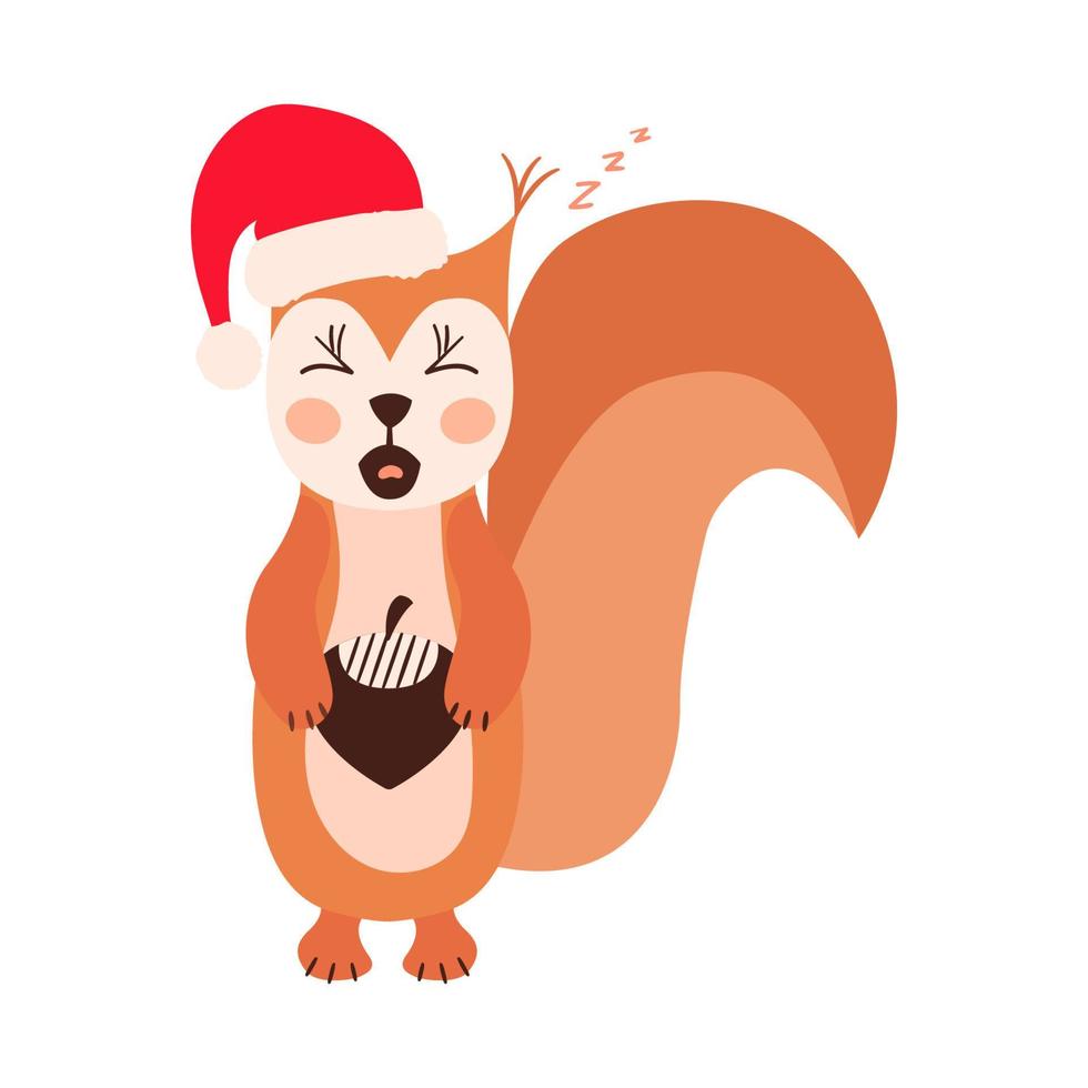 Squirrel emoji santa hat set vector