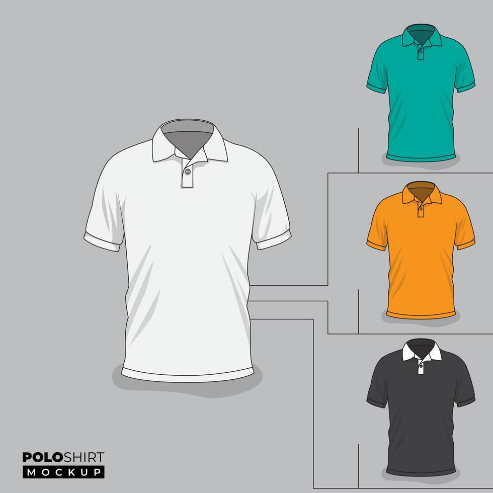 diseño de maqueta de polo con diseño de vista frontal blanco, verde, amarillo y negro vector