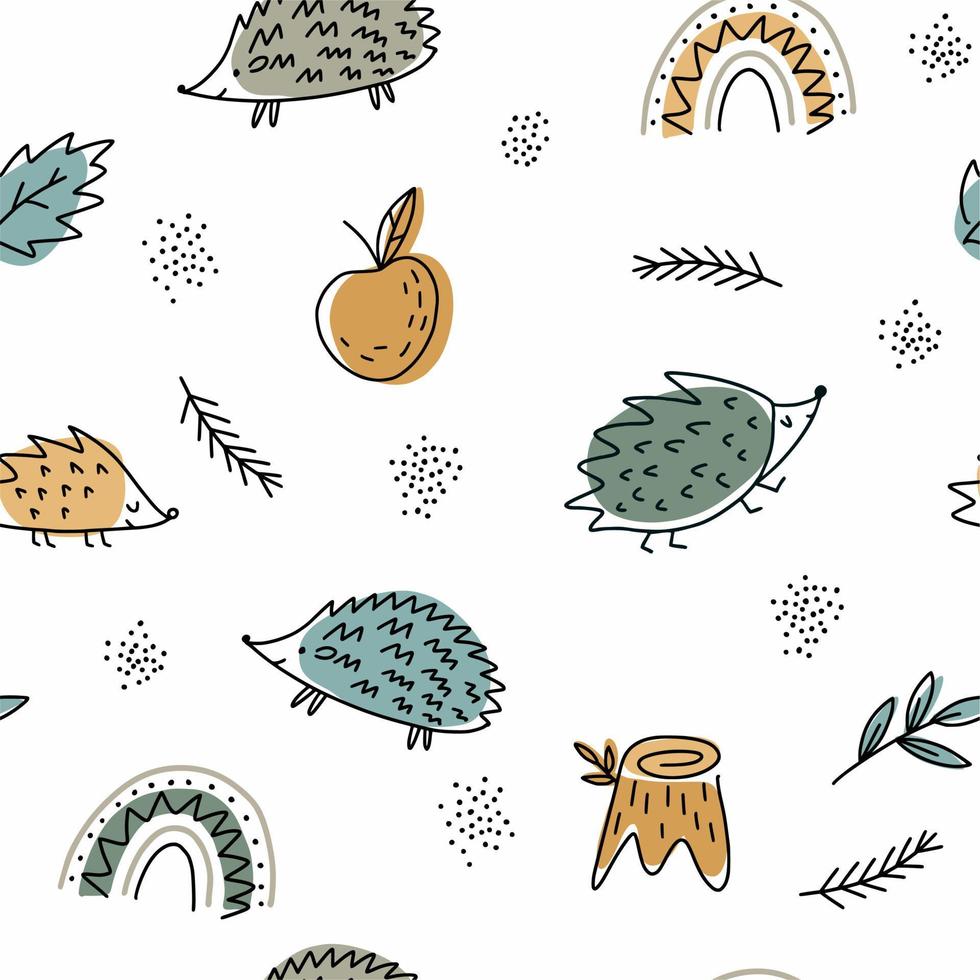 Pattern with hedgehogs and a rainbow vector