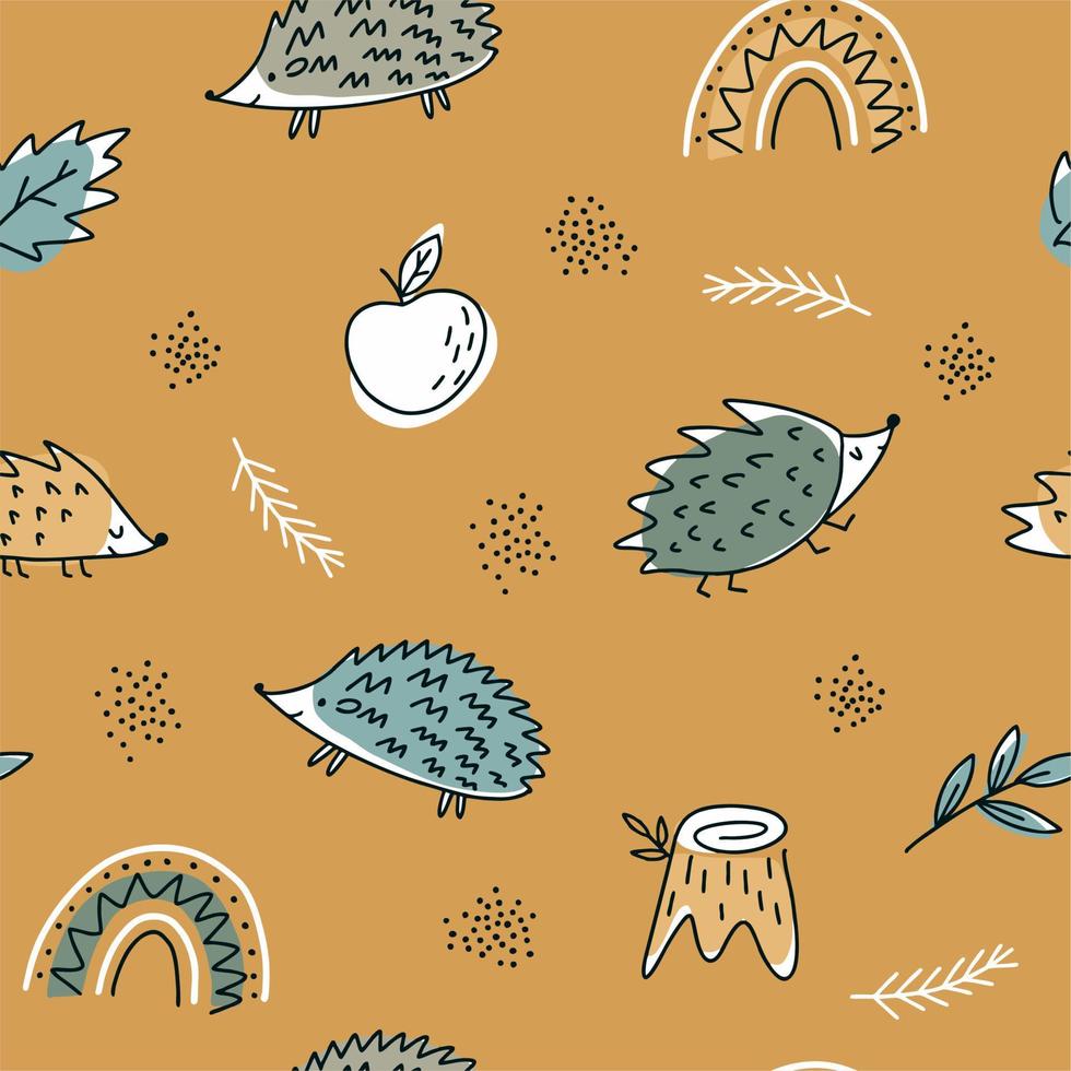 Pattern with hedgehogs and a rainbow vector