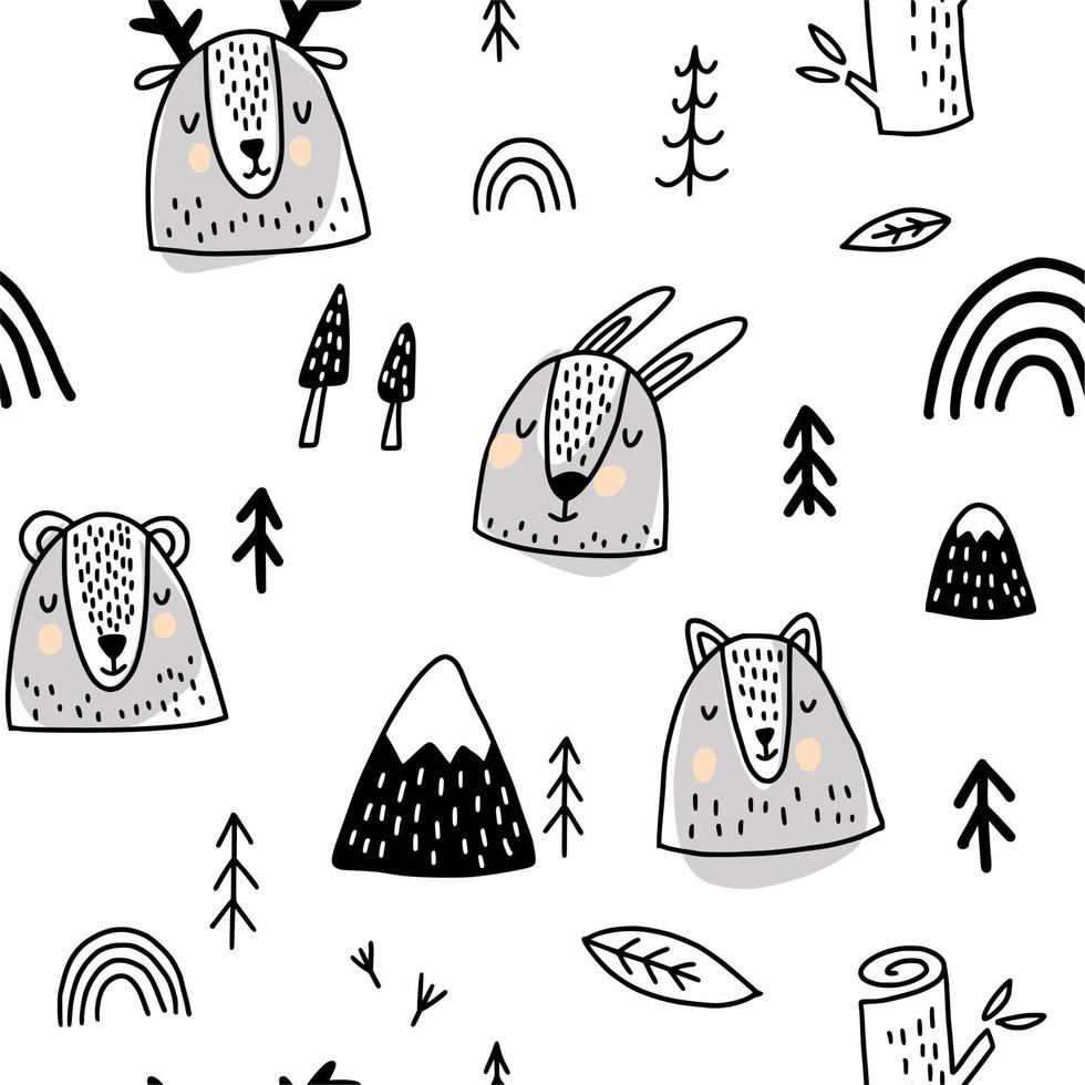 Scandinavian style pattern with animals vector