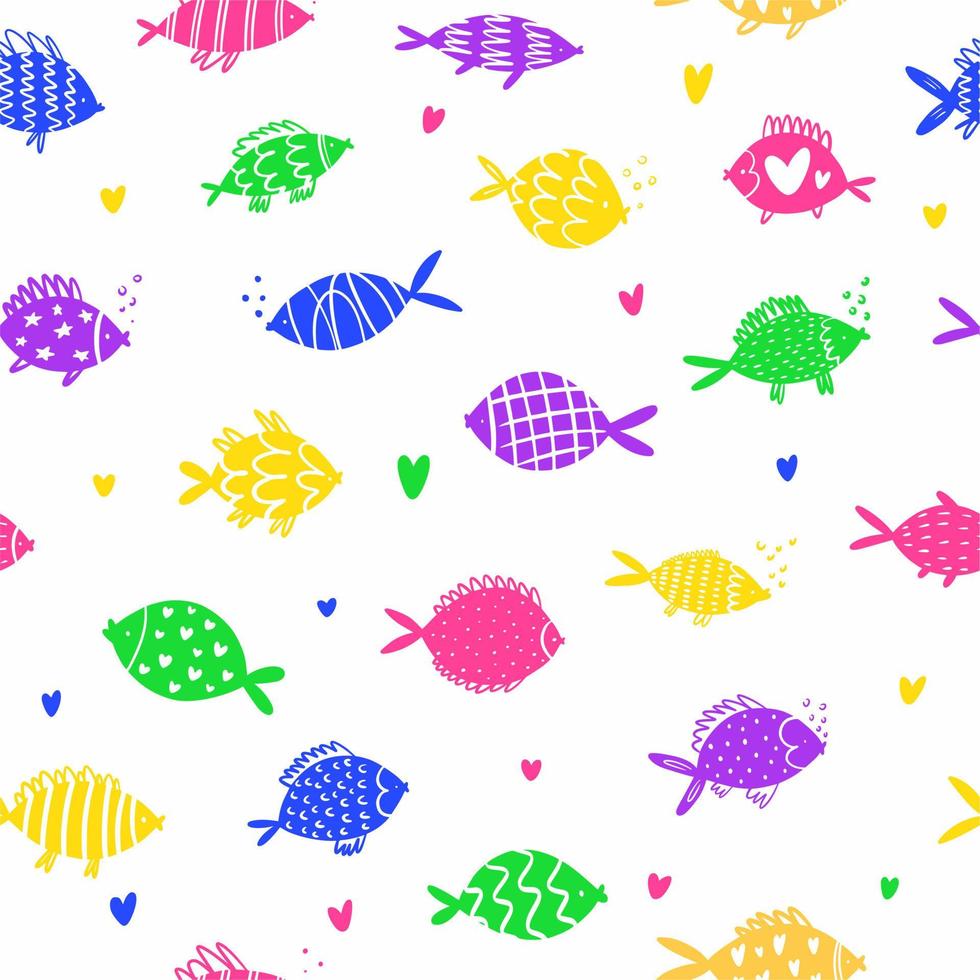 Hand-drawn fish pattern vector