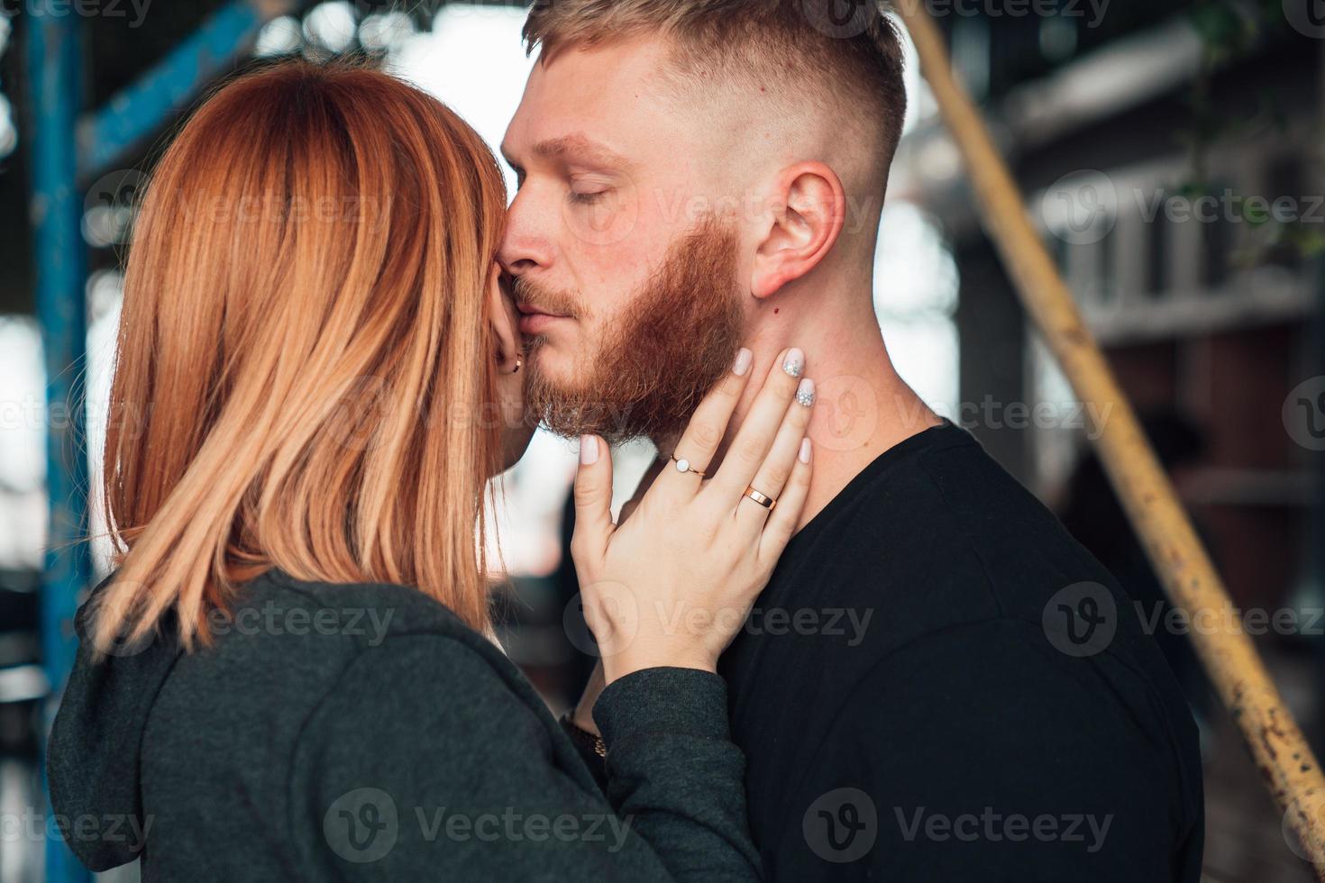 Happy couple posing for the camera. Close view photo