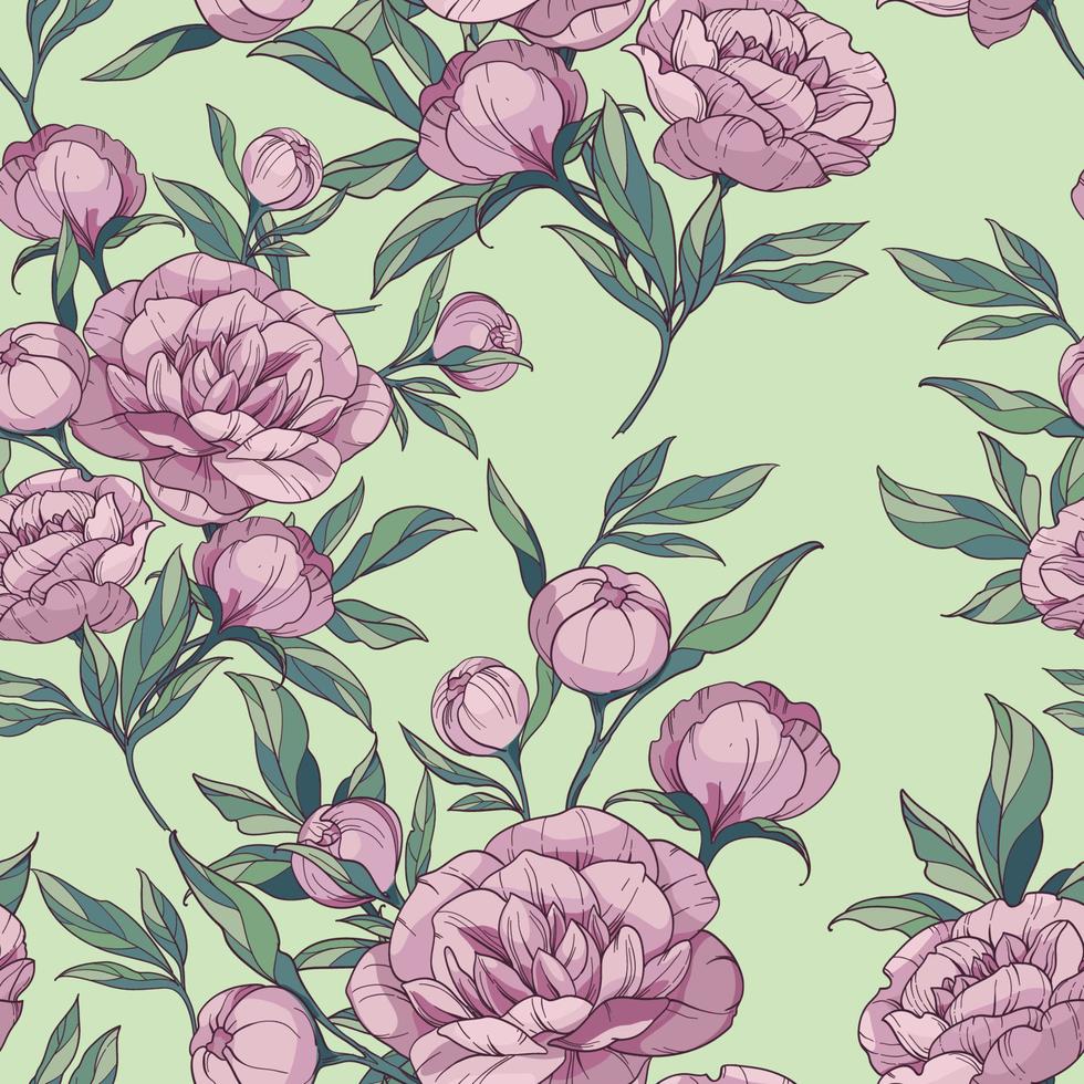 seamless floral vector pattern with pink peonies.