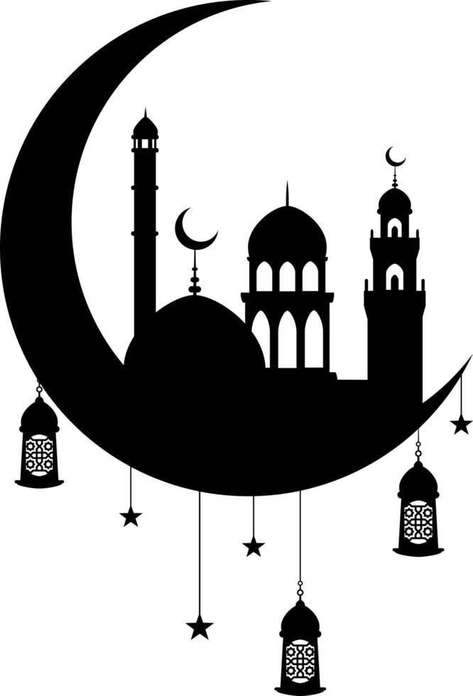 Crescent with lantern decoration. Muslim lantern on ramadan vector