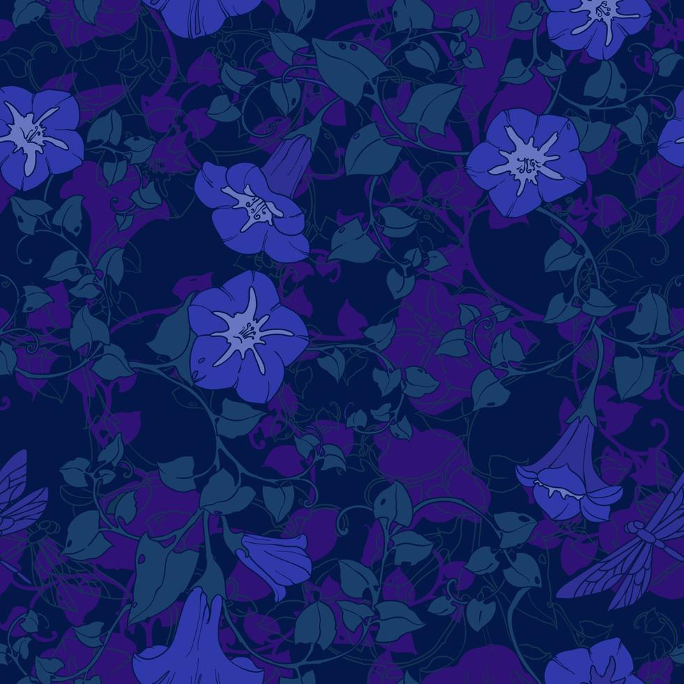 Seamless pattern curly bindweed flowers. Floral vector color illustration.