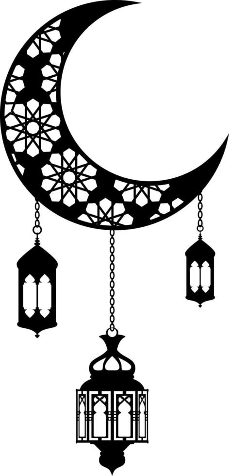 Crescent with lantern decoration. Muslim lantern on ramadan vector