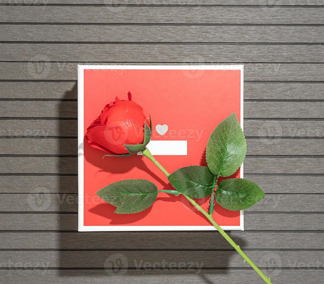 Valentine's Day with red box and red roses photo