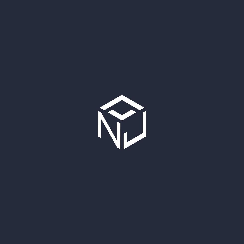 NJ initial hexagon logo design vector
