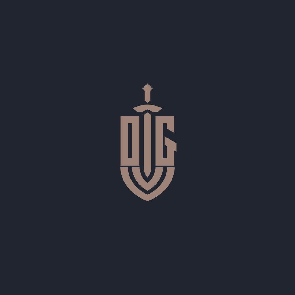 OG logo monogram with sword and shield style design template vector