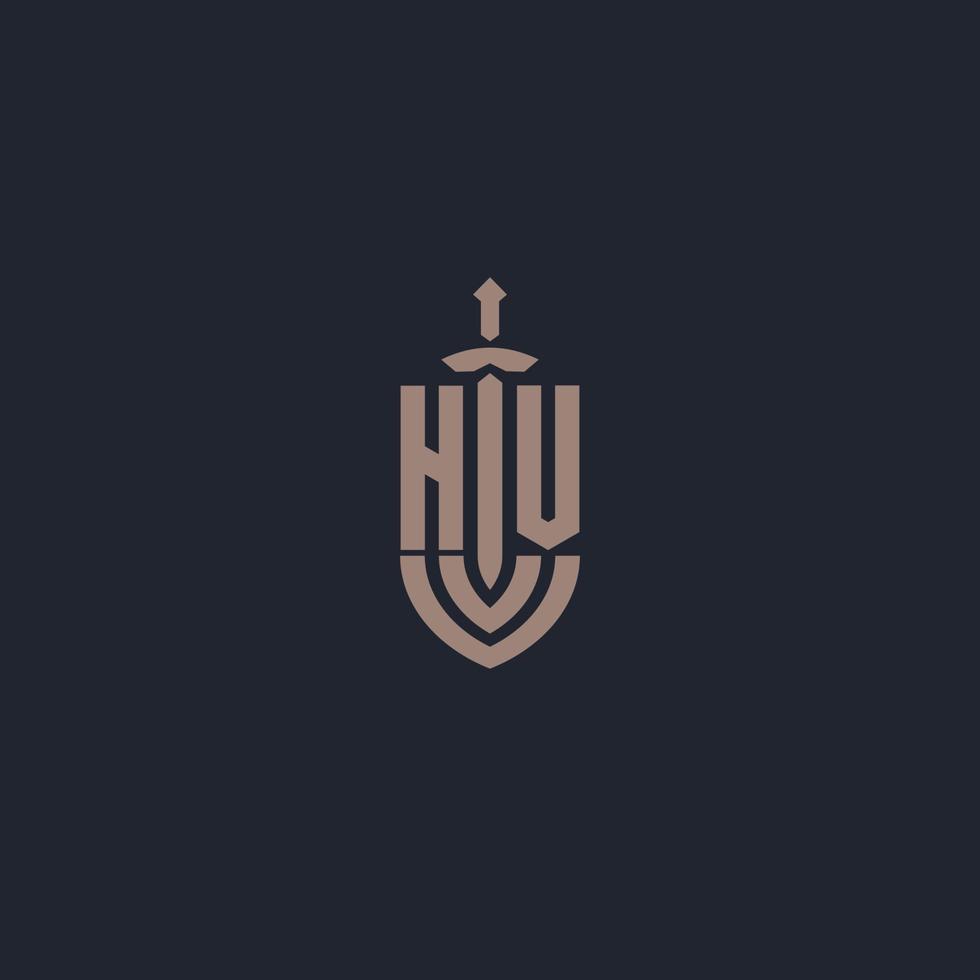 HV logo monogram with sword and shield style design template vector