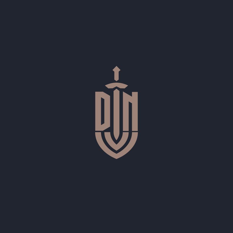 DN logo monogram with sword and shield style design template vector