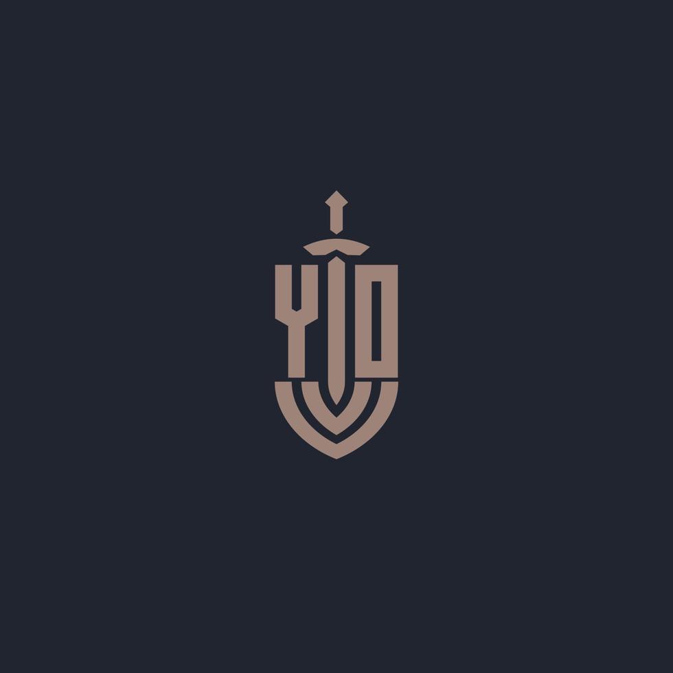 monograma del logotipo yo con plantilla de diseño de estilo espada y escudo vector